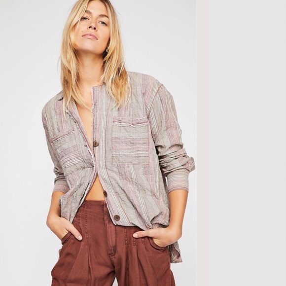 ✨ SOLD ✨ NWT FREE PEOPLE stripe blouse cotton top - Picture 2 of 6